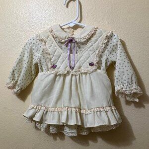 Vintage Evy Of California Baby Girls Floral 2 Piece Dress Set Size 12 Months